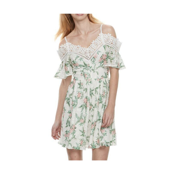 DISNEY PRINCESS $48 Floral Lace‎ Cold-Shoulder Dress Juniors XS - Picture 1 of 6